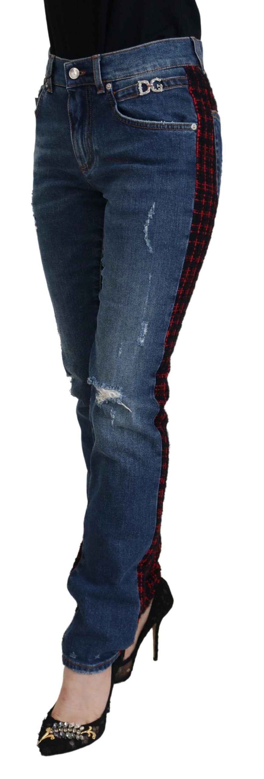 Dolce &amp; Gabbana – Blau karierte Skinny-Jeans