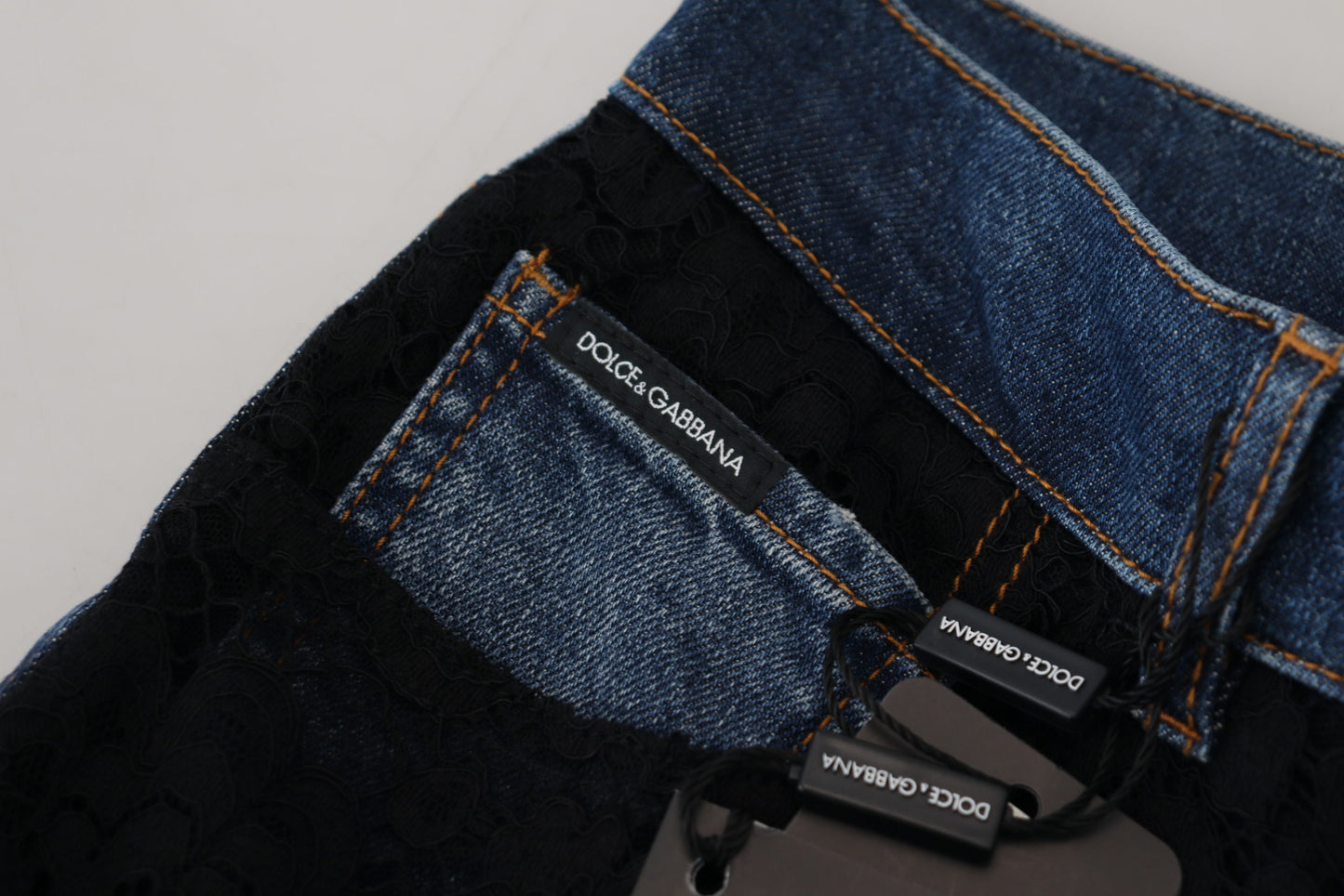 Dolce &amp; Gabbana – Schwarze Skinny-Jeans mit Blumenmuster und Spitzenfront