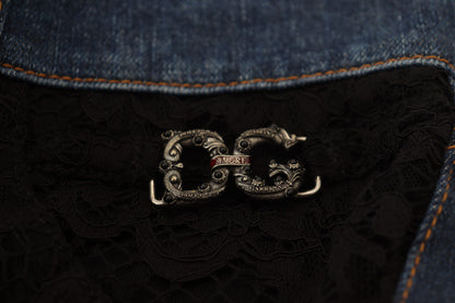 Dolce &amp; Gabbana – Schwarze Skinny-Jeans mit Blumenmuster und Spitzenfront