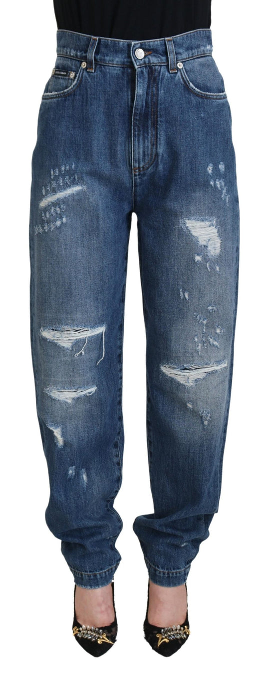 Dolce &amp; Gabbana Blaue Jeans aus zerfetztem Baumwolldenim mit verwaschener Optik