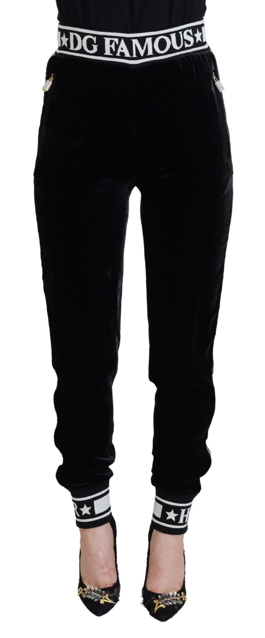 Dolce &amp; Gabbana – Schwarze Samthose mit DG-Logo