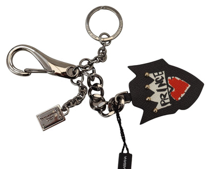 Dolce &amp; Gabbana Black Prince Studs Logo Silver Brass Keychain