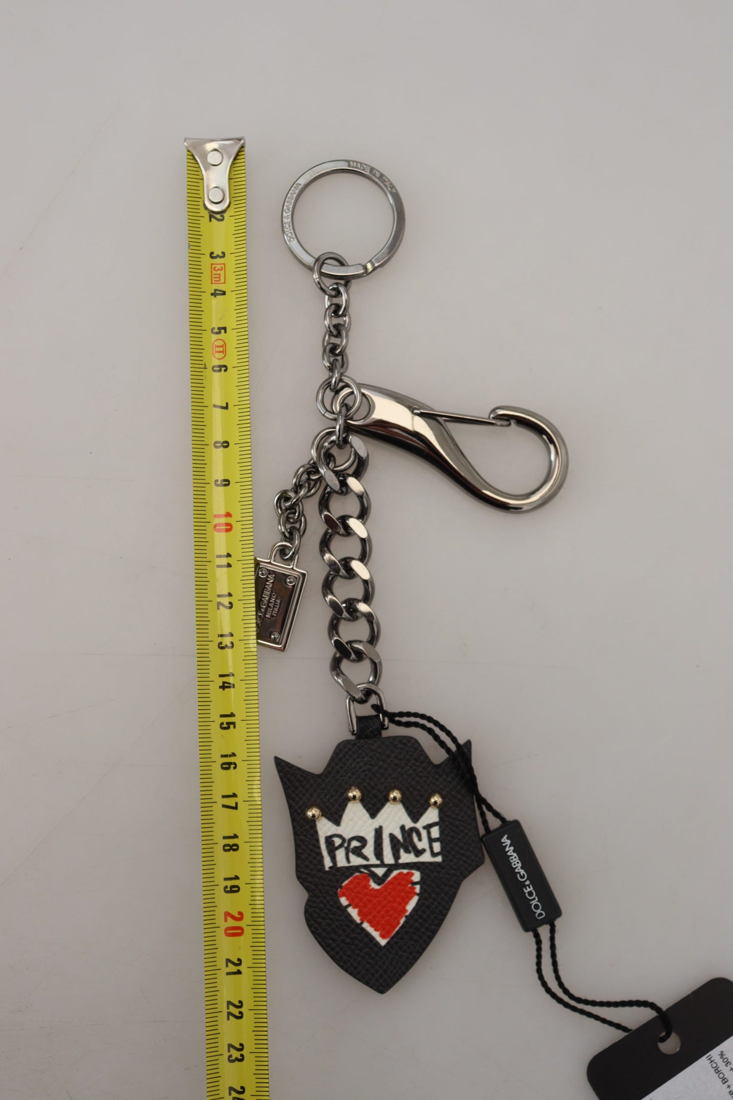 Dolce &amp; Gabbana Black Prince Studs Logo Silver Brass Keychain