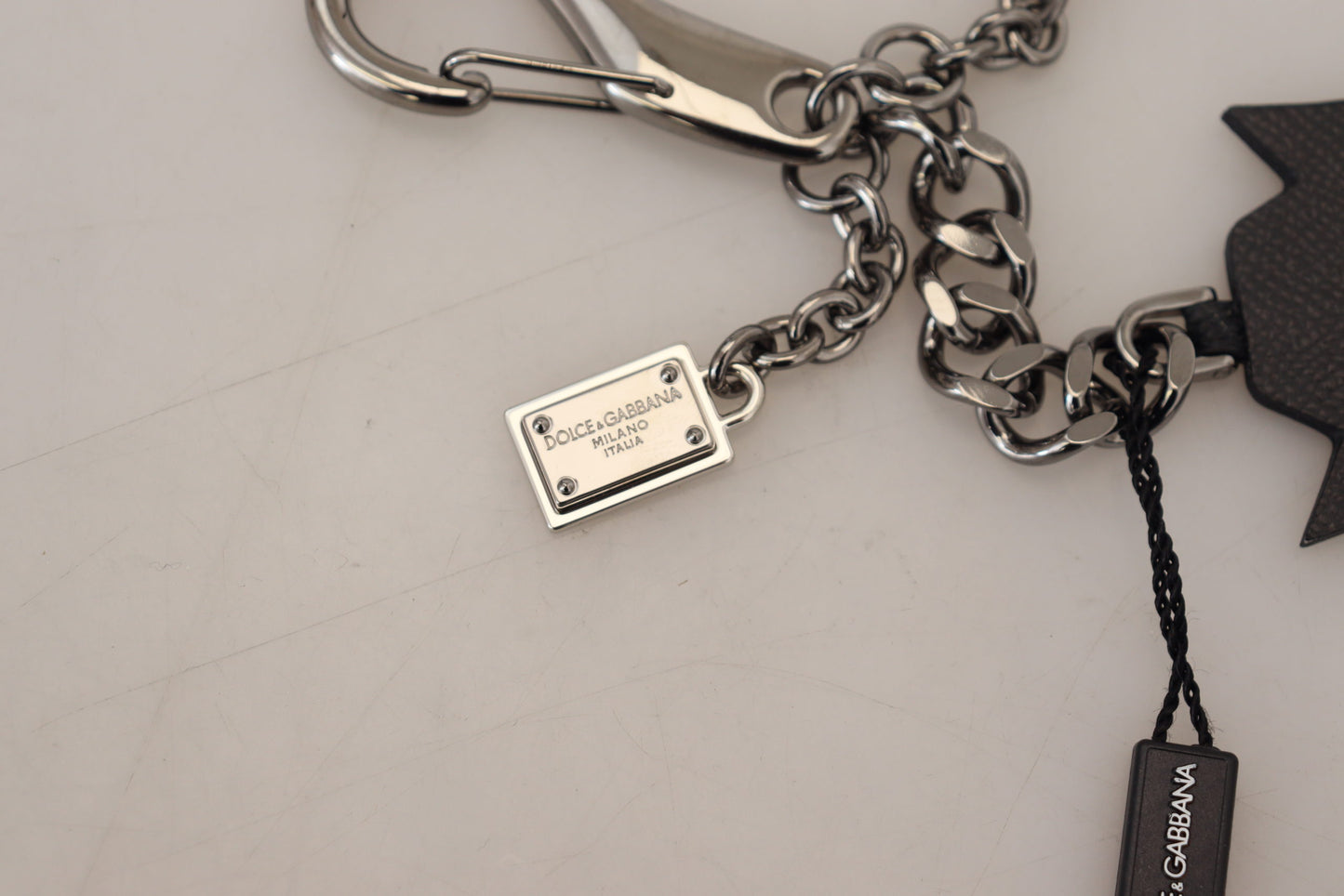 Dolce &amp; Gabbana Black Prince Studs Logo Silver Brass Keychain
