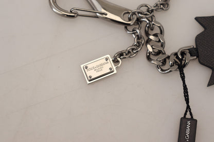 Dolce &amp; Gabbana Black Prince Studs Logo Silver Brass Keychain