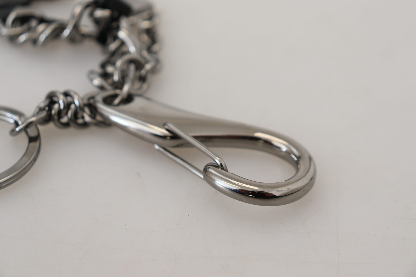 Dolce &amp; Gabbana Black Prince Studs Logo Silver Brass Keychain