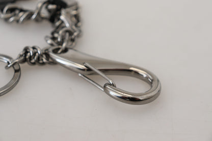Dolce &amp; Gabbana Black Prince Studs Logo Silver Brass Keychain
