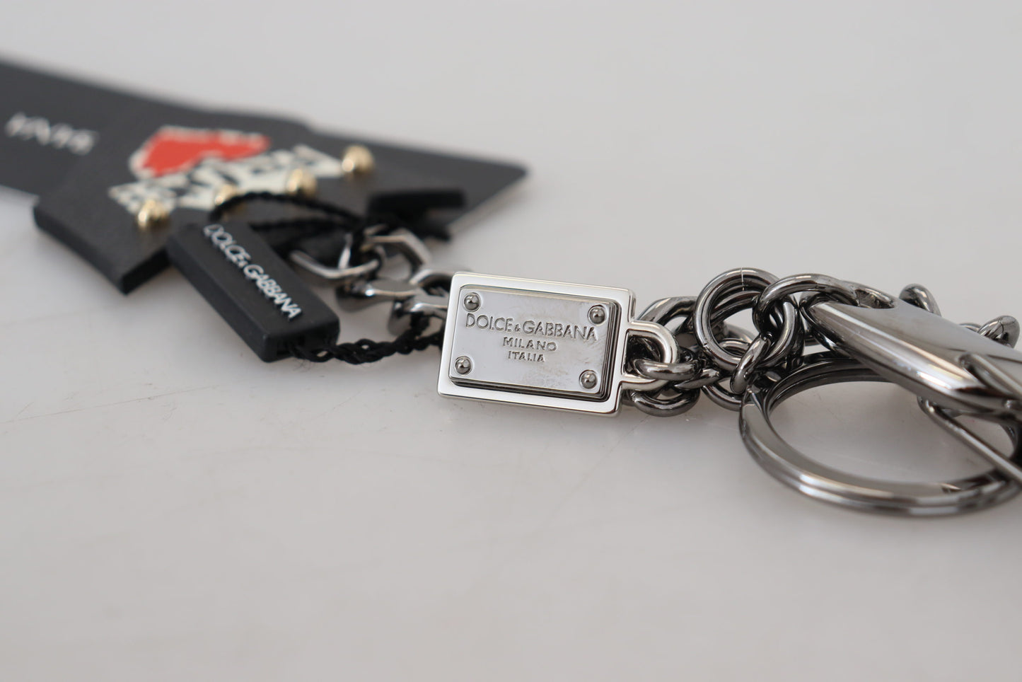 Dolce &amp; Gabbana Black Prince Studs Logo Silver Brass Keychain