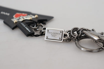 Dolce &amp; Gabbana Black Prince Studs Logo Silver Brass Keychain
