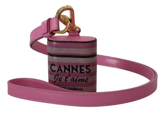 Dolce &amp; Gabbana Pink Black Leather Strap Gold Metal Logo Airpods Case