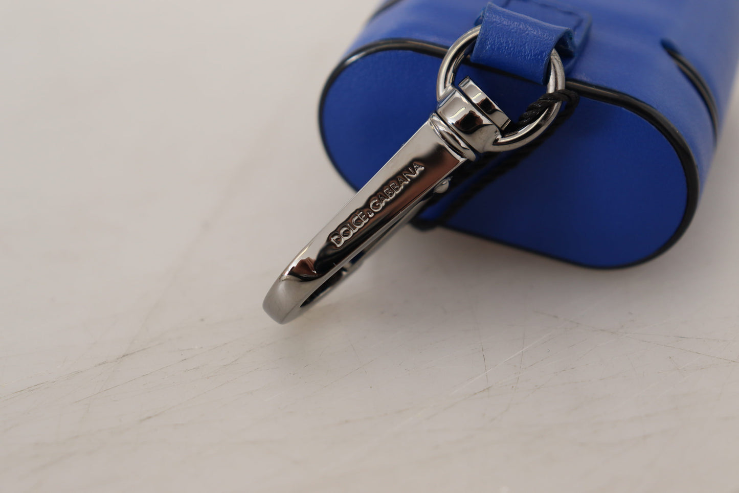 Dolce &amp; Gabbana Blue Leather Silver Metal Logo Airpods Case