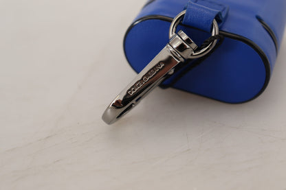 Dolce &amp; Gabbana Blue Leather Silver Metal Logo Airpods Case