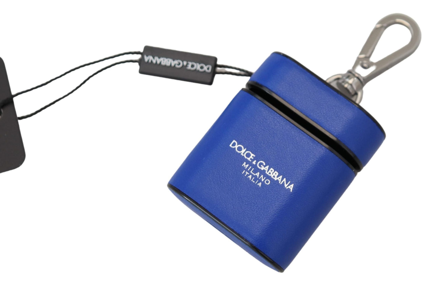 Dolce &amp; Gabbana Blue Leather Silver Metal Logo Airpods Case
