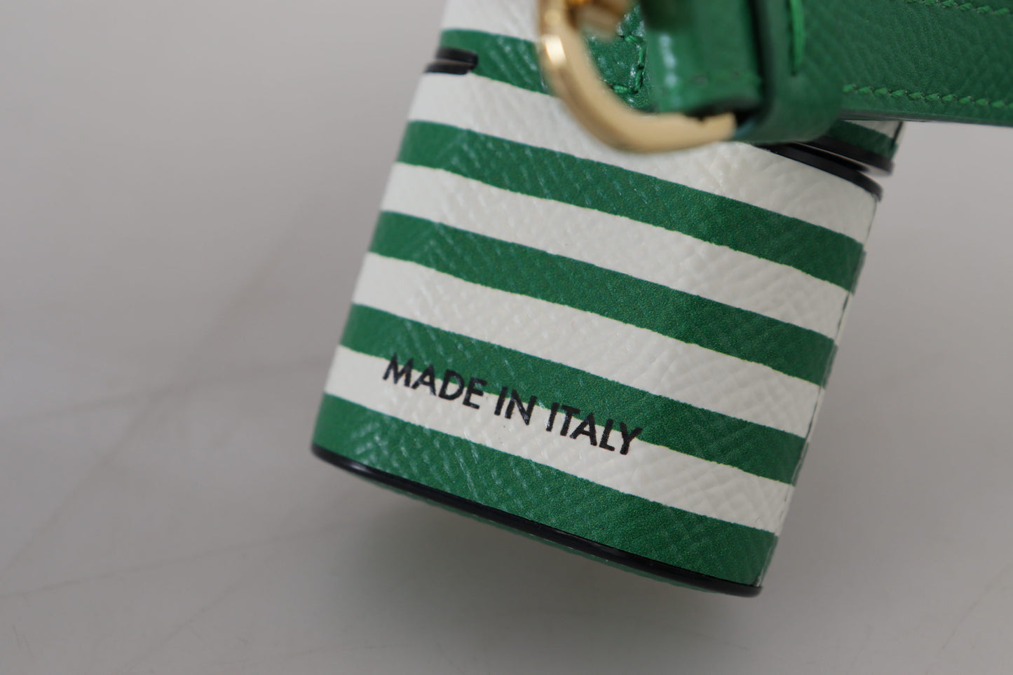 Dolce &amp; Gabbana Green Leather Strap Gold Metal Logo Airpods Case