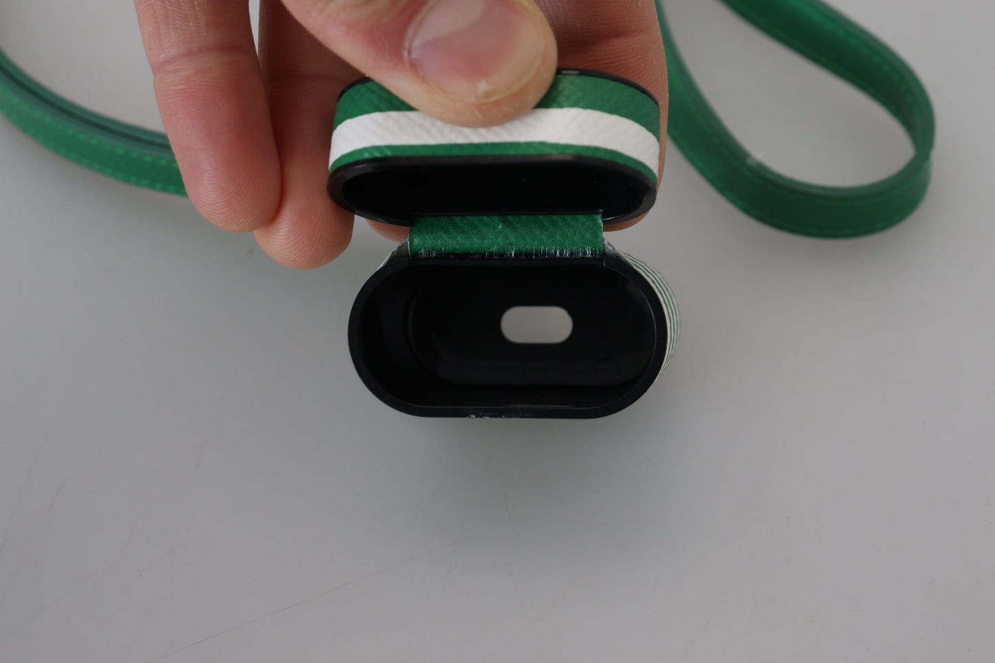 Dolce &amp; Gabbana Green Leather Strap Gold Metal Logo Airpods Case