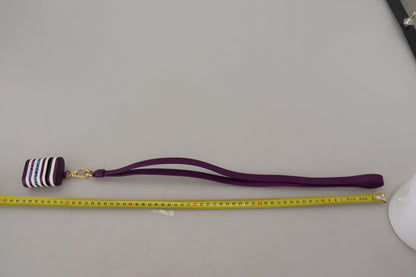 Dolce &amp; Gabbana Purple Leather Strap Gold Metal Logo Airpods Case