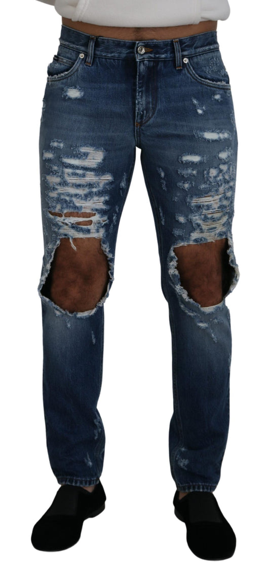 Dolce &amp; Gabbana Blaue zerfetzte Herren-Jeans aus Baumwolle