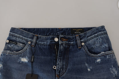 Dolce &amp; Gabbana Blaue zerfetzte Herren-Jeans aus Baumwolle