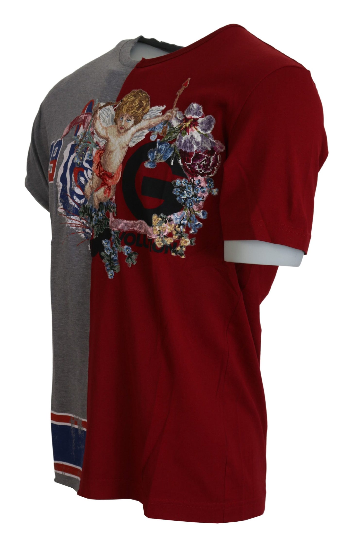 Dolce &amp; Gabbana Rot-Graues T-Shirt mit Rundhalsausschnitt „Two Model DG Angel“