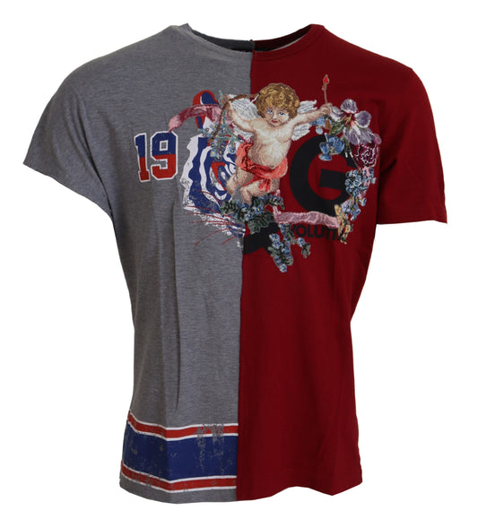 Dolce &amp; Gabbana Rot-Graues T-Shirt mit Rundhalsausschnitt „Two Model DG Angel“