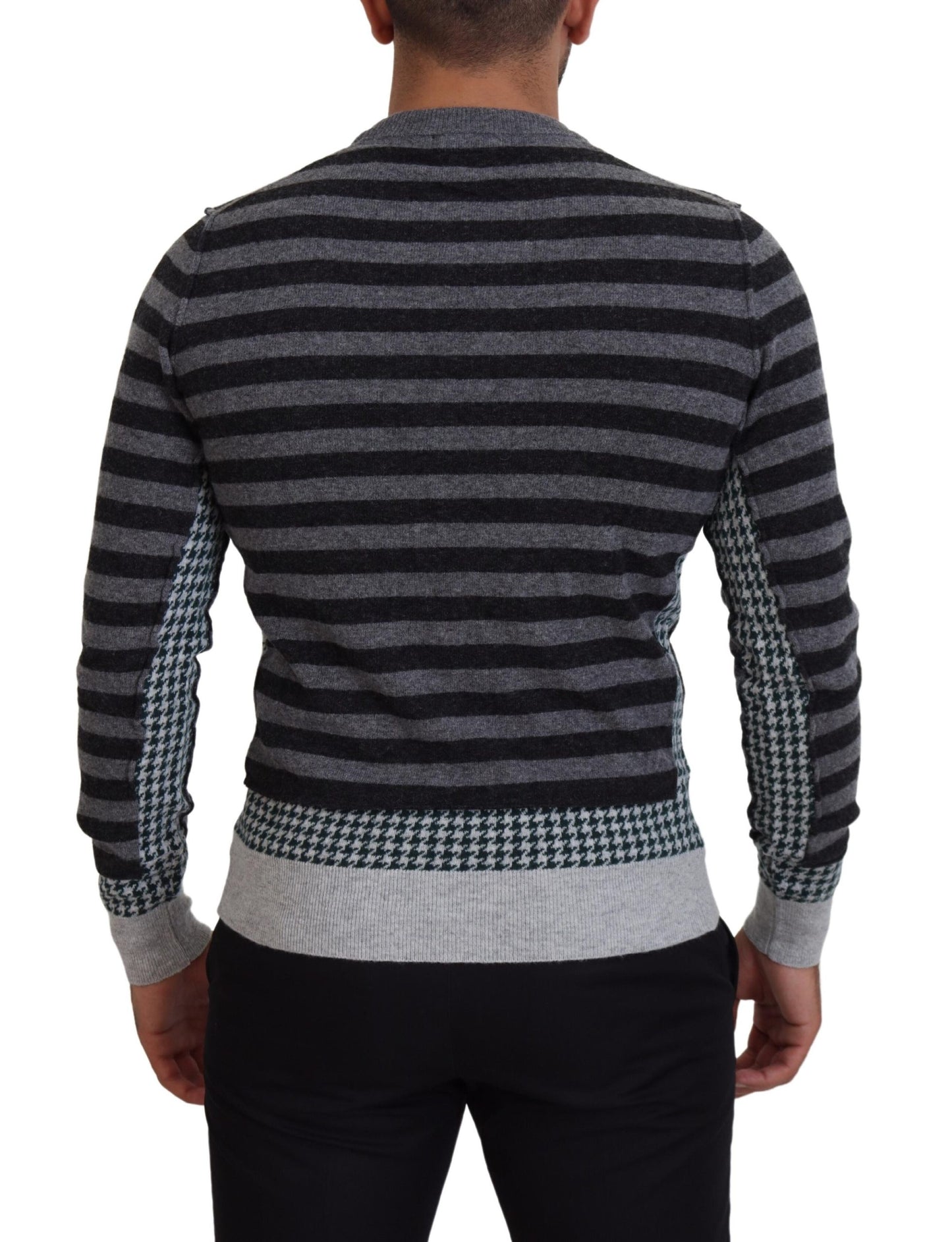Dolce &amp; Gabbana Schwarz-grauer Wollpullover mit Logo