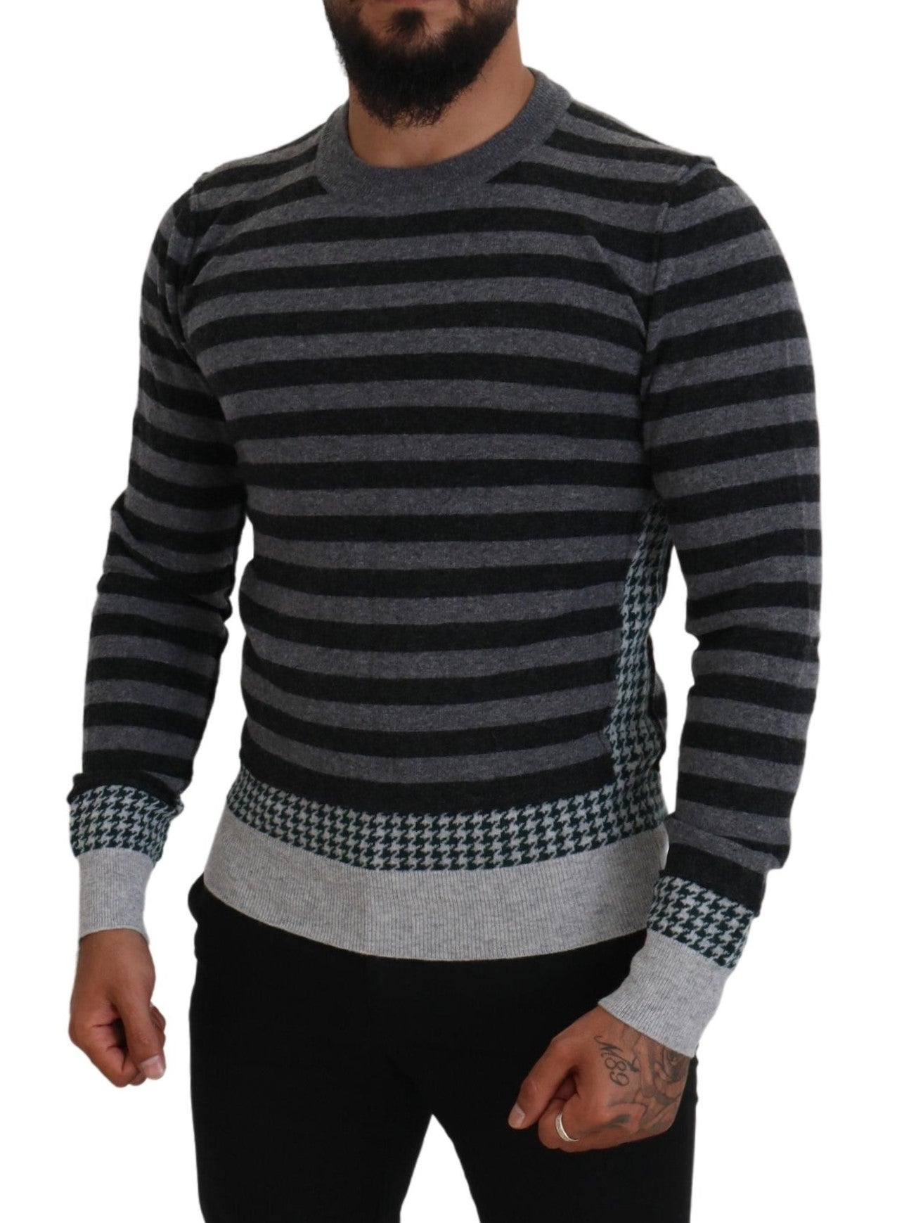 Dolce &amp; Gabbana Schwarz-grauer Wollpullover mit Logo