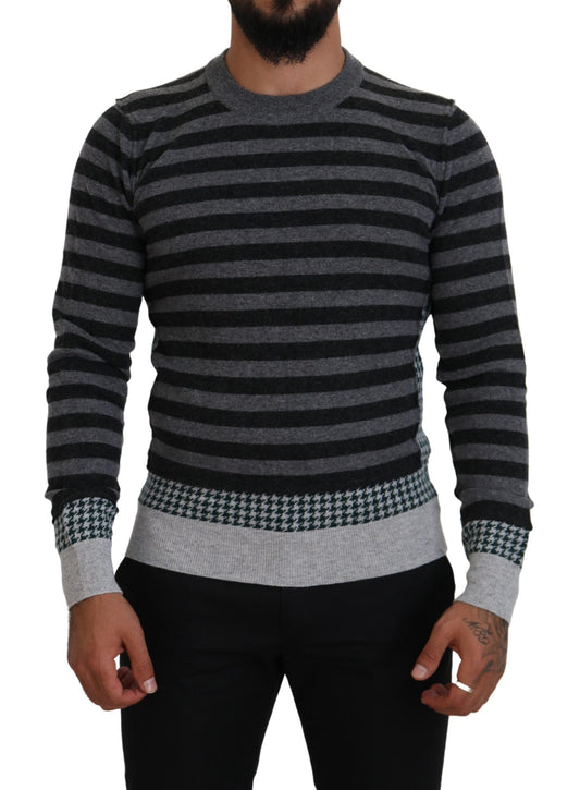 Dolce &amp; Gabbana Schwarz-grauer Wollpullover mit Logo