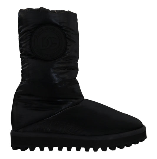 Dolce &amp; Gabbana – Schwarze, gepolsterte Winterschuhe mit Wadenmitte