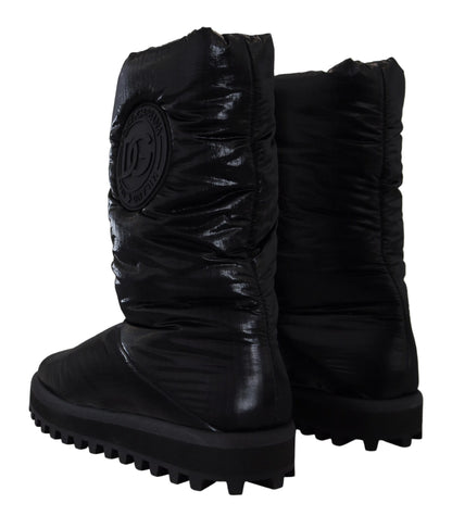 Dolce &amp; Gabbana – Schwarze, gepolsterte Winterschuhe mit Wadenmitte