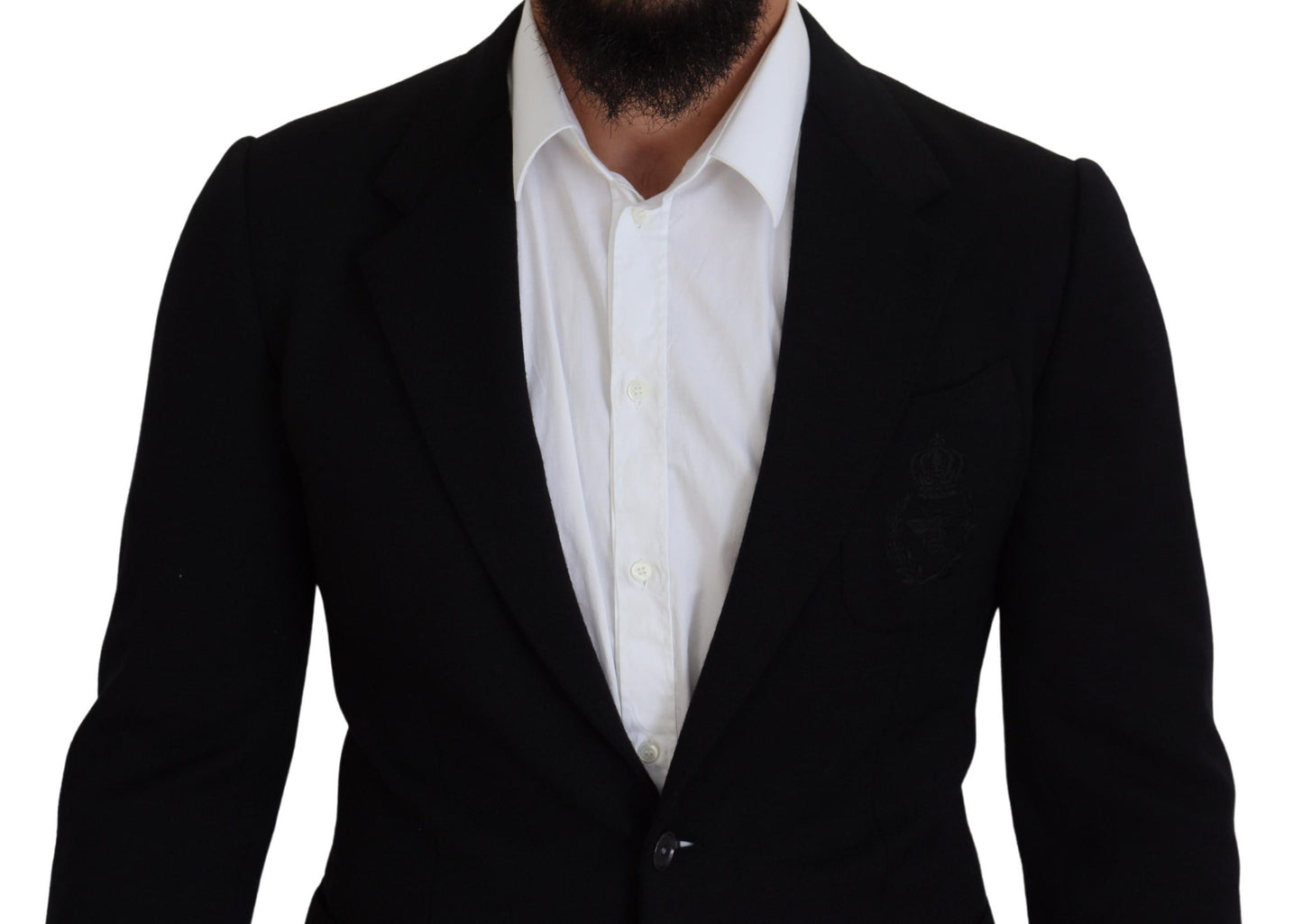 Dolce &amp; Gabbana – Schwarzer Blazer mit schmaler Passform aus Wolle mit Krone