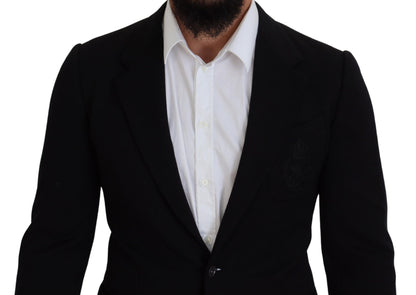 Dolce &amp; Gabbana – Schwarzer Blazer mit schmaler Passform aus Wolle mit Krone