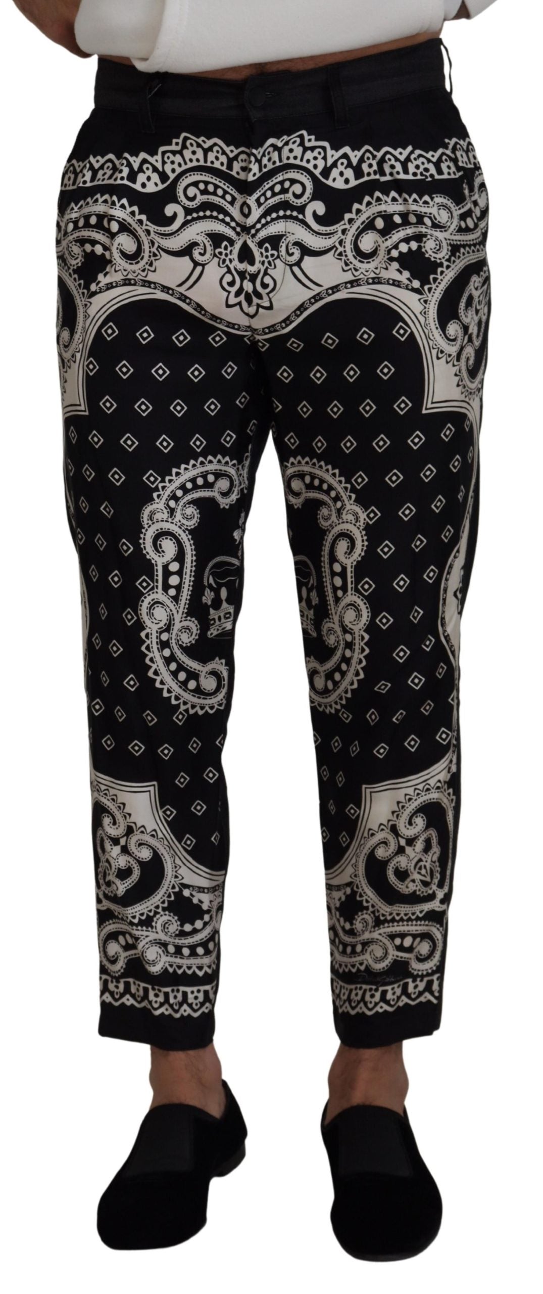 Dolce &amp; Gabbana – Schwarze Seidenhose mit Bandana-Print