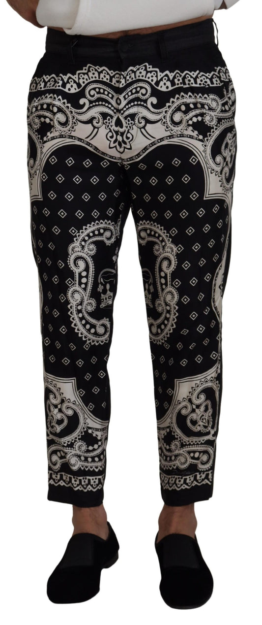Dolce &amp; Gabbana – Schwarze Seidenhose mit Bandana-Print