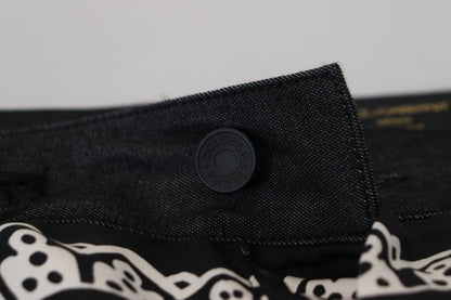 Dolce &amp; Gabbana – Schwarze Seidenhose mit Bandana-Print