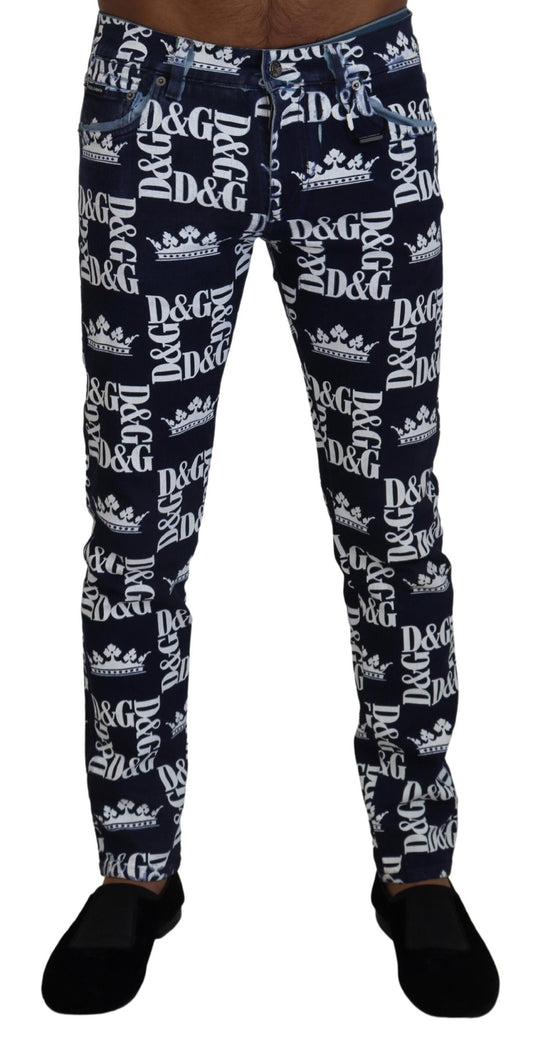Dolce &amp; Gabbana – Blaue Skinny-Jeans aus Baumwolle mit Kronen-Print