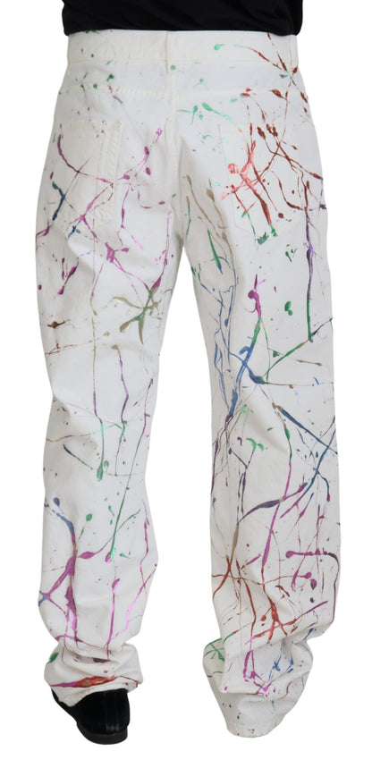 Dolce &amp; Gabbana – Weiße Jeanshose aus Baumwolle mit Farbspritzer-Print