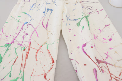 Dolce &amp; Gabbana – Weiße Jeanshose aus Baumwolle mit Farbspritzer-Print
