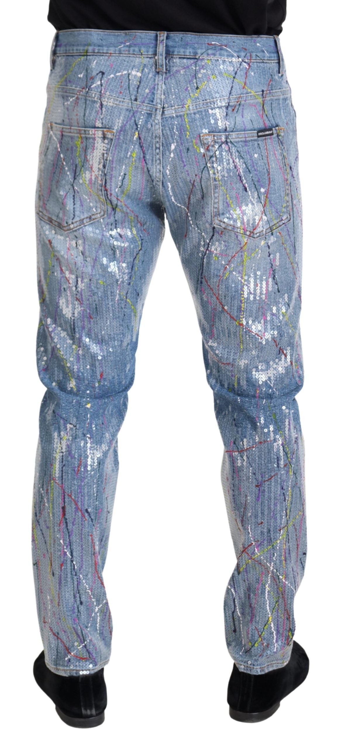 Dolce &amp; Gabbana – Blaue Jeans aus Baumwoll-Denim mit Farbspritzer-Print