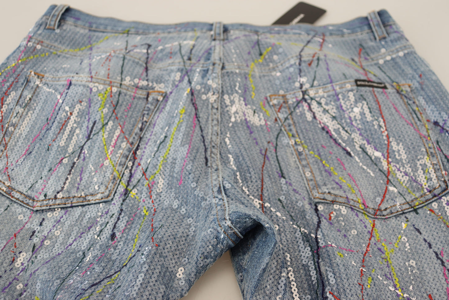 Dolce &amp; Gabbana – Blaue Jeans aus Baumwoll-Denim mit Farbspritzer-Print