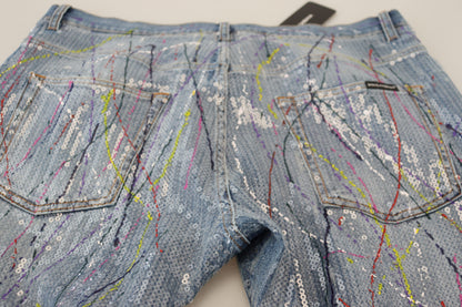 Dolce &amp; Gabbana – Blaue Jeans aus Baumwoll-Denim mit Farbspritzer-Print
