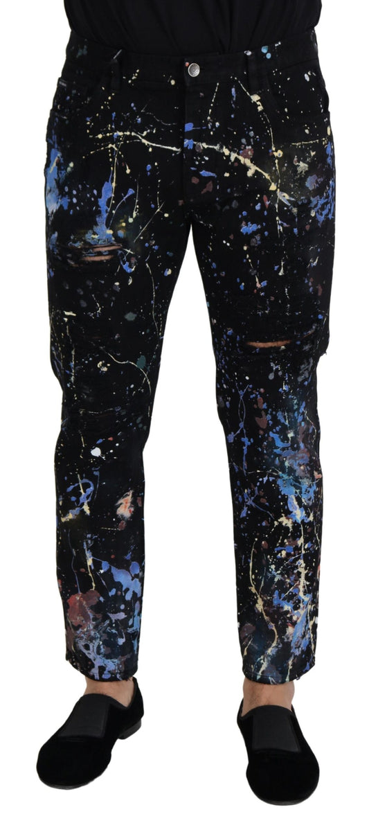 Dolce &amp; Gabbana – Schwarze Jeans aus Baumwoll-Denim mit Farbspritzer-Print