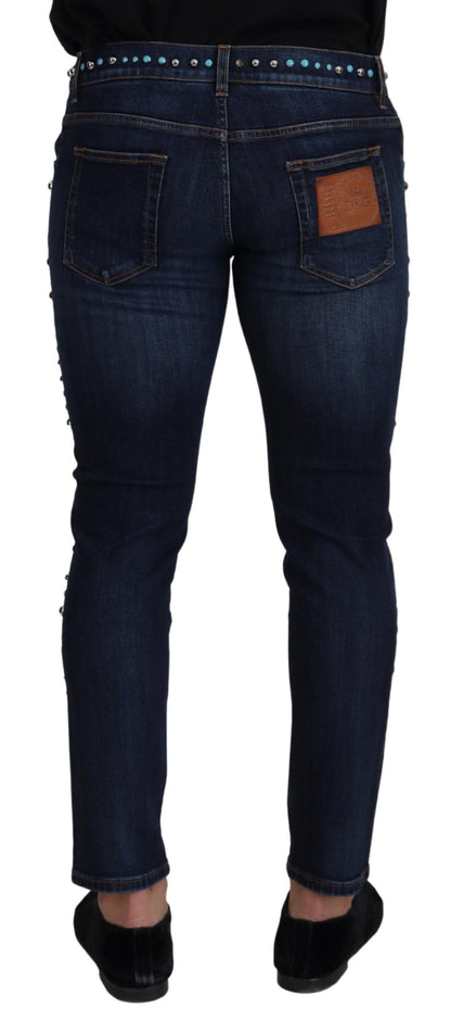 Dolce &amp; Gabbana – Blaue Jeans aus Baumwolle mit Nieten und niedriger Taille