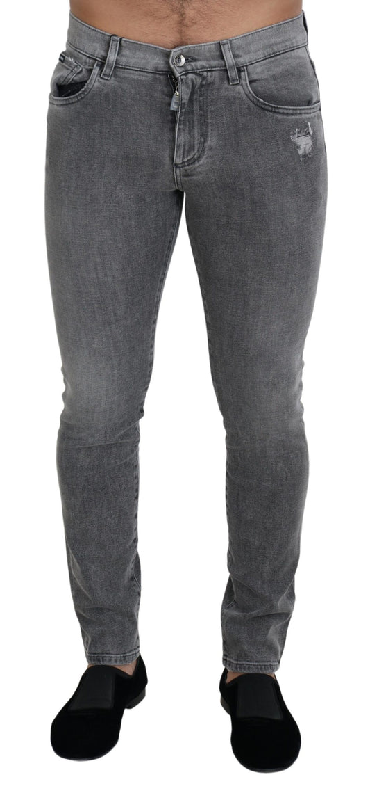 Dolce &amp; Gabbana – Graue Skinny-Jeans aus gewaschener Baumwolle
