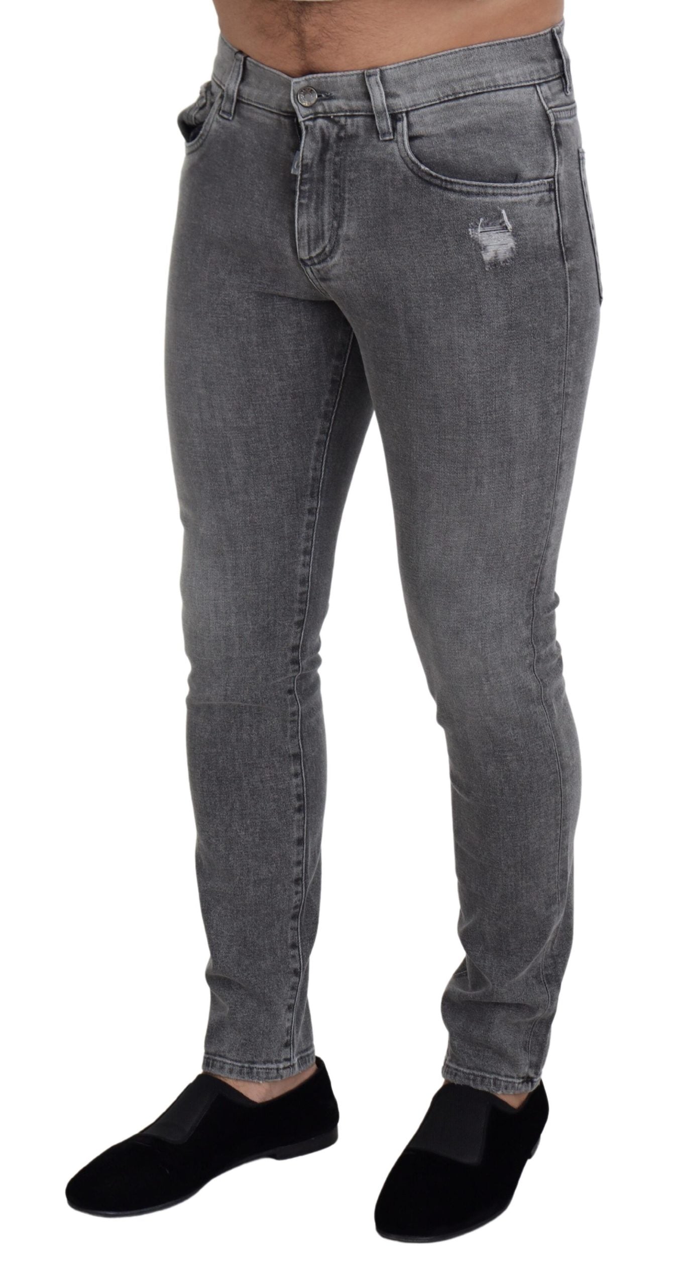 Dolce &amp; Gabbana – Graue Skinny-Jeans aus gewaschener Baumwolle