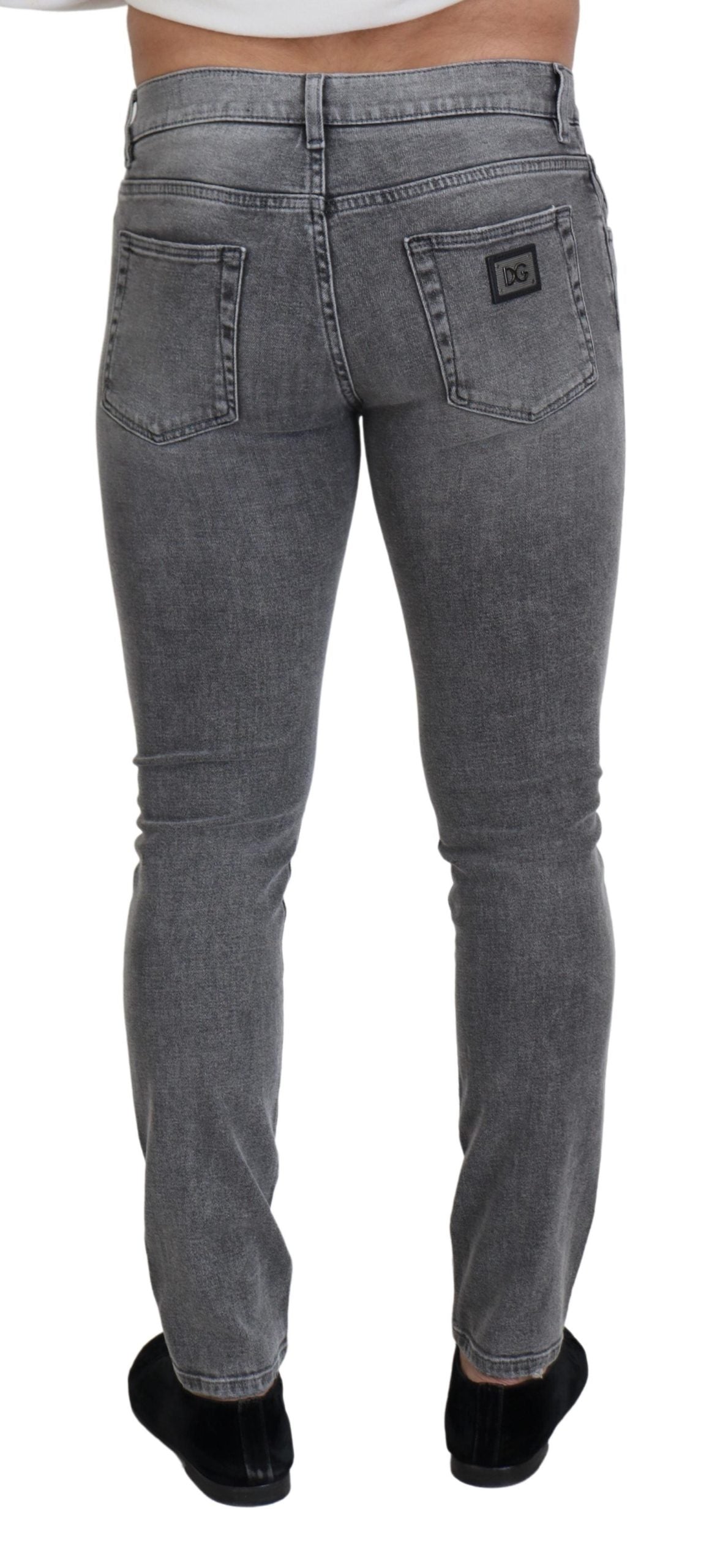 Dolce &amp; Gabbana – Graue Skinny-Jeans aus gewaschener Baumwolle