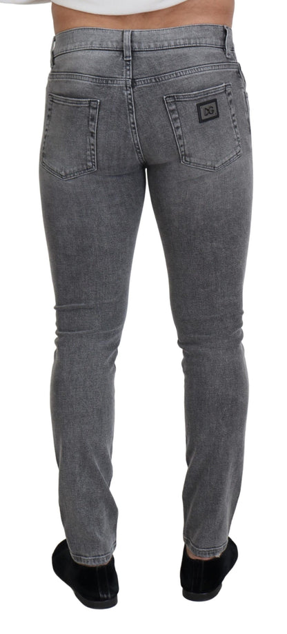 Dolce &amp; Gabbana – Graue Skinny-Jeans aus gewaschener Baumwolle
