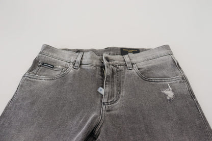 Dolce &amp; Gabbana – Graue Skinny-Jeans aus gewaschener Baumwolle