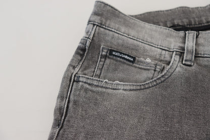 Dolce &amp; Gabbana – Graue Skinny-Jeans aus gewaschener Baumwolle