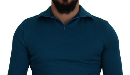 Dolce &amp; Gabbana – Schmaler Pullover aus Baumwolle mit Kragen in Blau