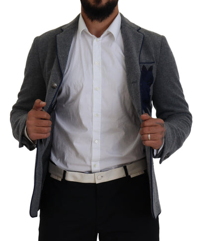 Dolce &amp; Gabbana – Slim Fit-Jackenblazer aus grauer Wolle mit Rosen